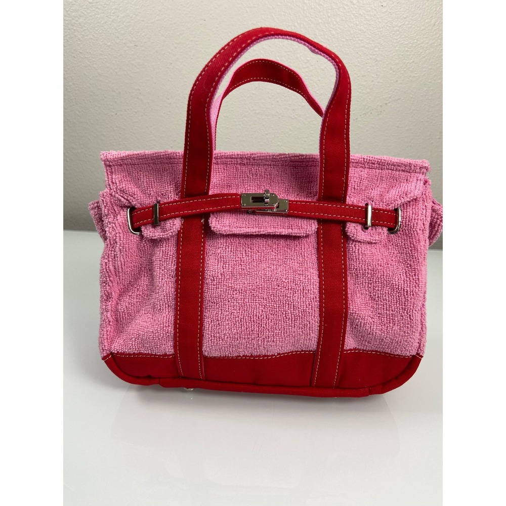 Sunwin Womens MIni Pink Red Terry Cloth Canvas Tote Satchel Bag Boatkin Style